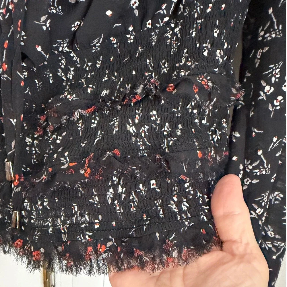 Free People Lolita Floral Blouse Top Womens Size L Black Coquette Milkmaid Boho
